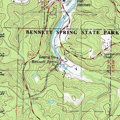 Topographic Map of Bennett Spring, MO