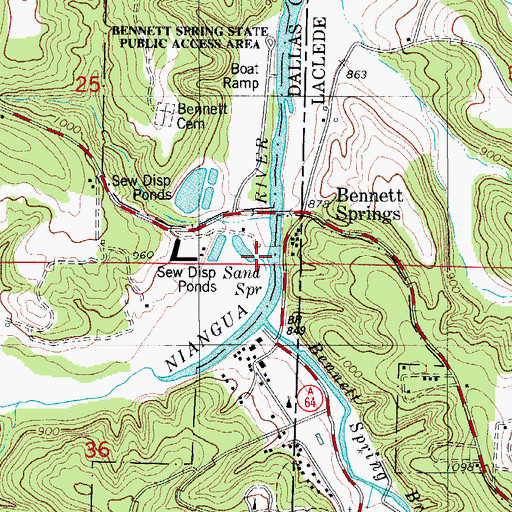 Topographic Map of Sand Spring, MO