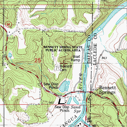Topographic Map of Bennett Spring State Public Access Area, MO