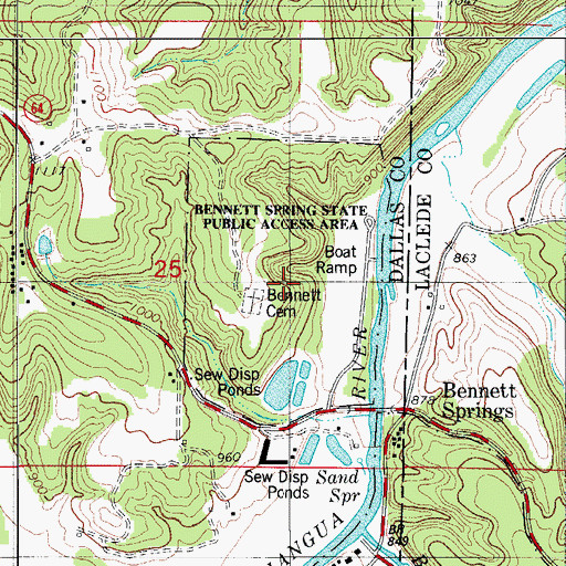 Topographic Map of Bennett Spring State Public Access Area, MO