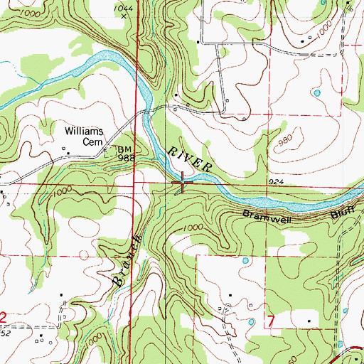 Topographic Map of Bramwell Branch, MO