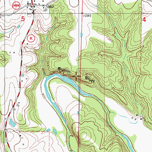 Topographic Map of Burtin Bluff, MO
