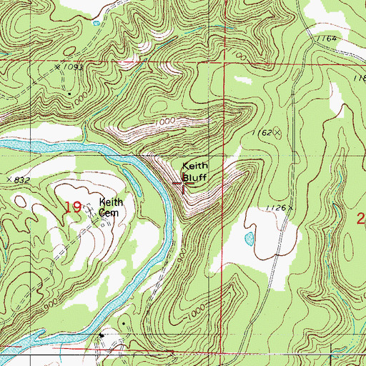 Topographic Map of Keith Bluff, MO
