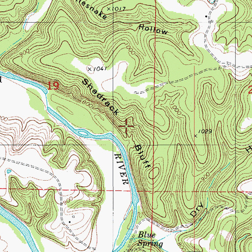 Topographic Map of Shadrack Bluff, MO