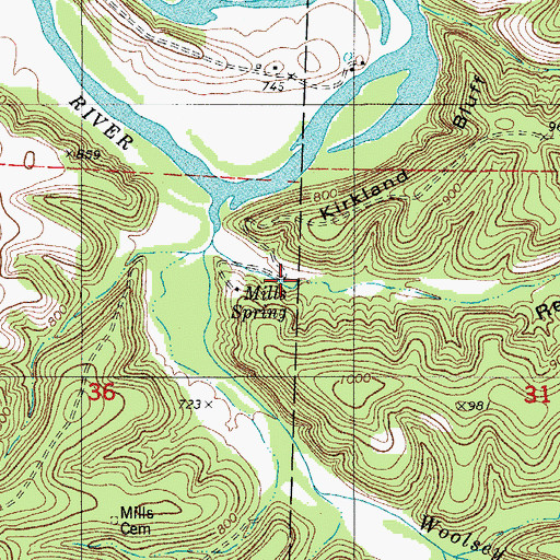 Topographic Map of Mills Spring, MO
