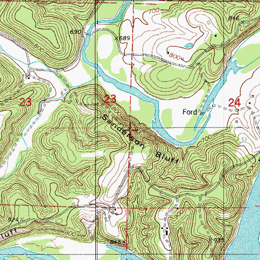 Topographic Map of Sanderson Bluff, MO