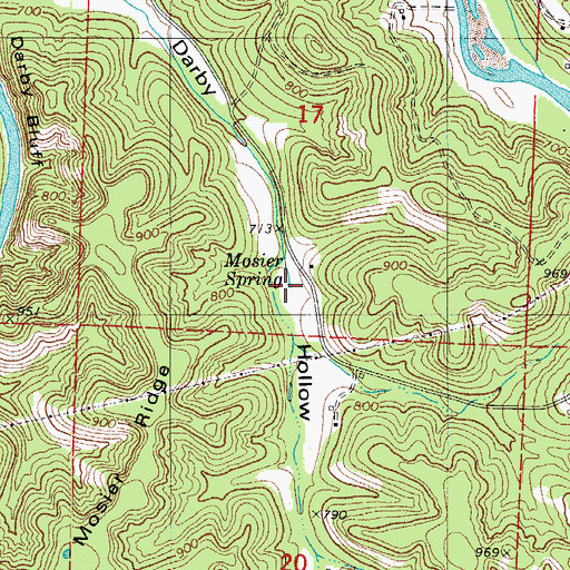 Topographic Map of Mosier Spring, MO