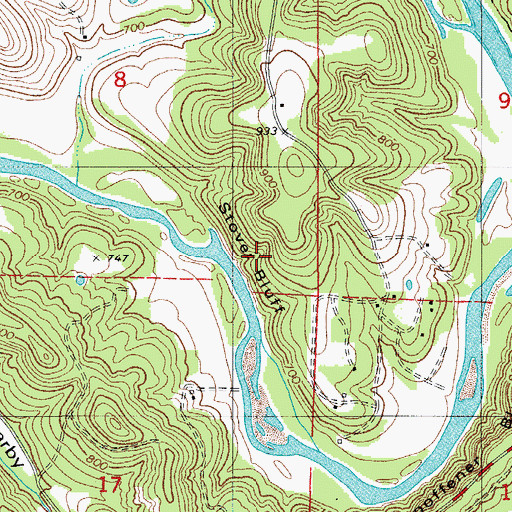 Topographic Map of Stover Bluff, MO