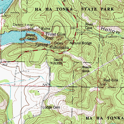 Topographic Map of Devils Kitchen, MO