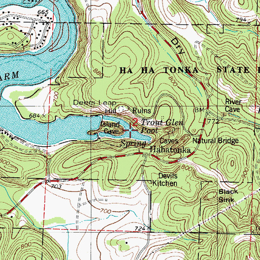 Topographic Map of Trout Glen Pool, MO