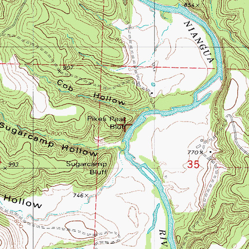 Topographic Map of Pikes Peak Bluff, MO