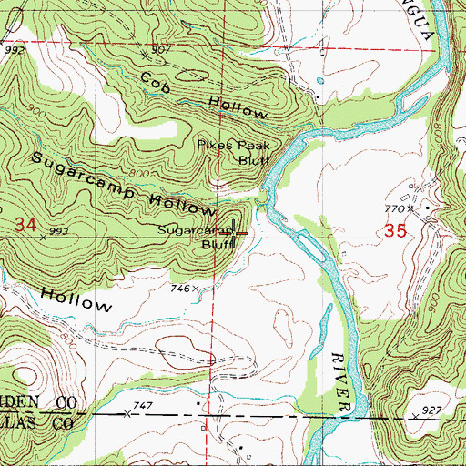 Topographic Map of Sugarcamp Bluff, MO