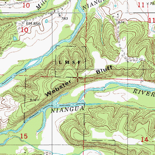 Topographic Map of Webster Bluff, MO