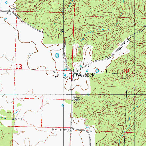 Topographic Map of Westfield, MO
