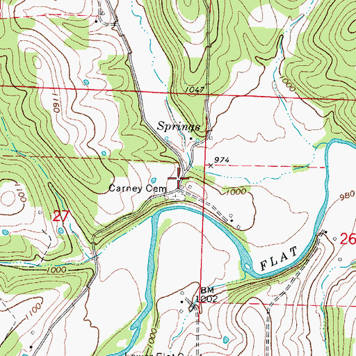 Topographic Map of Flat Creek (historical), MO