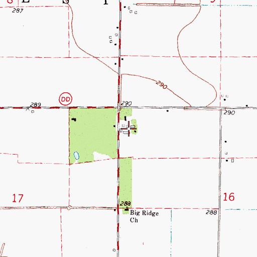 Topographic Map of Big Ridge, MO