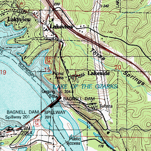 Topographic Map of Lakeside, MO