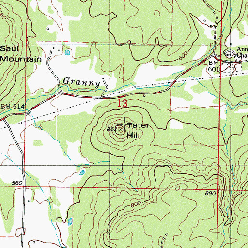 Topographic Map of Tater Hill, AR