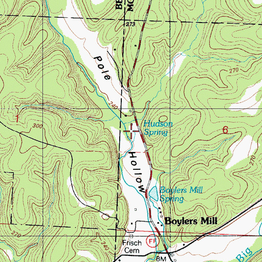 Topographic Map of Hudson Spring, MO