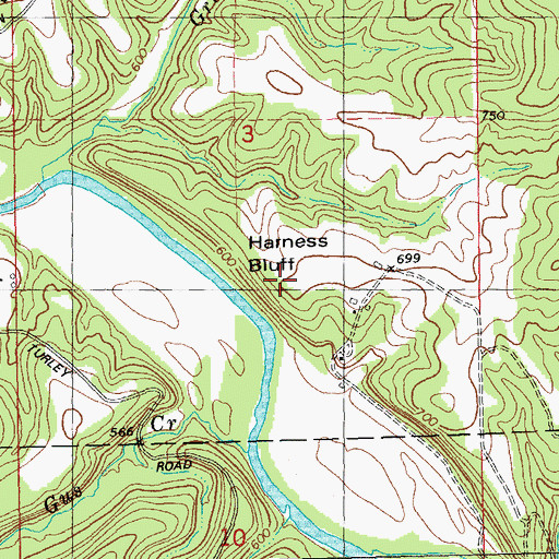 Topographic Map of Harness Bluff, MO