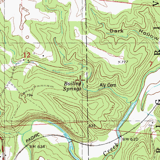 Topographic Map of Boiling Springs, MO