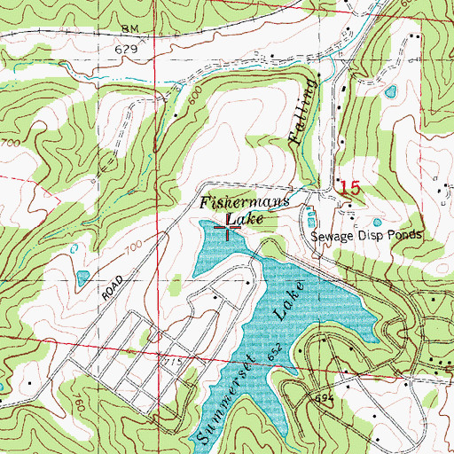 Topographic Map of Fishermans Lake, MO