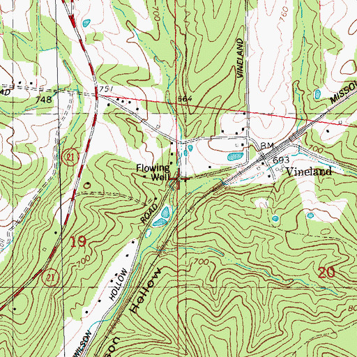 Topographic Map of Flowing Well, MO