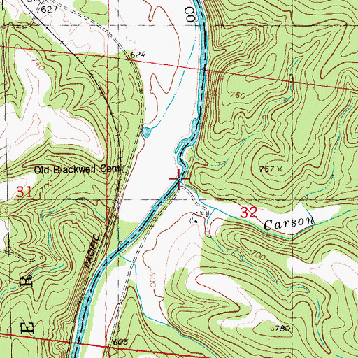 Topographic Map of Carson Creek, MO
