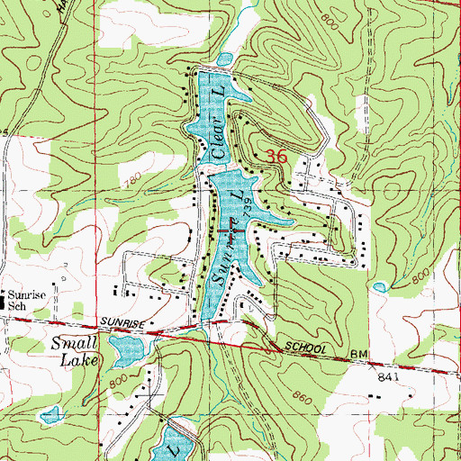 Topographic Map of Sunrise Lake, MO