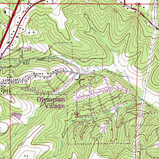 Topographic Map of Olympian Village, MO