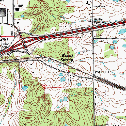 Topographic Map of Woods Spring, MO