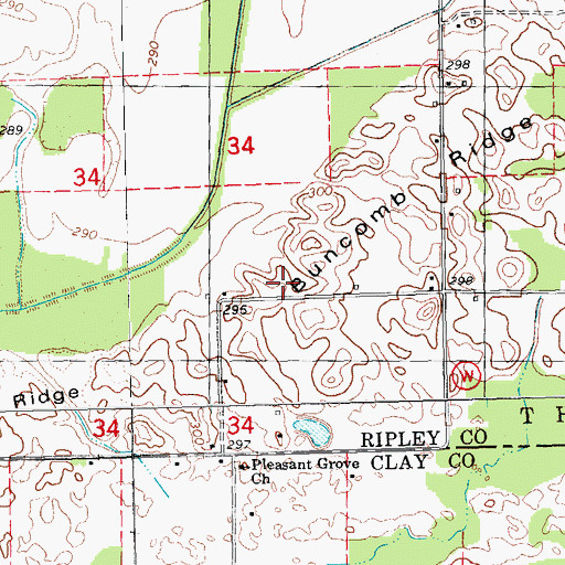 Topographic Map of Buncomb Ridge, MO