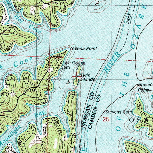 Topographic Map of Twin Islands, MO