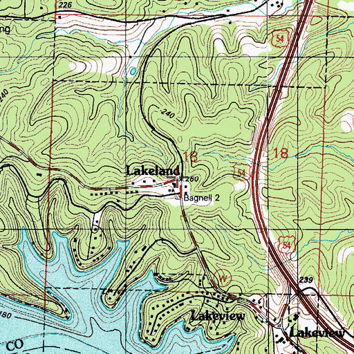 Topographic Map of Lakeland, MO