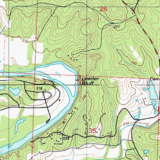 Topographic Map of Leeder Bluff, MO