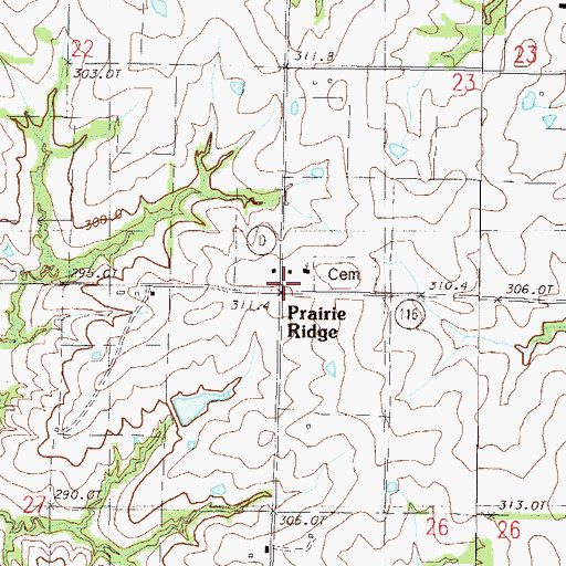 Topographic Map of Prairie Ridge, MO