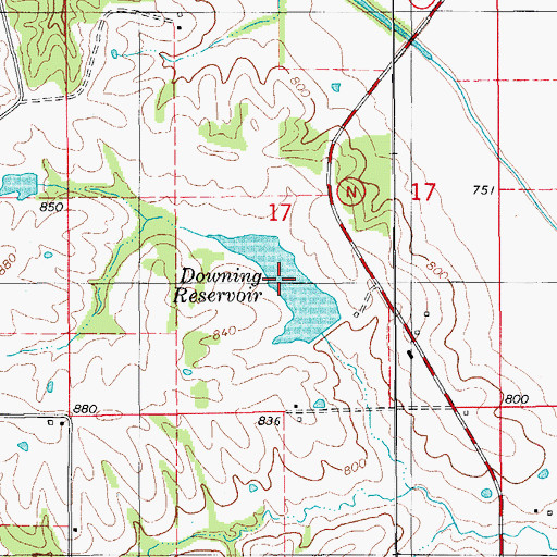 Topographic Map of Downing Reservoir, MO