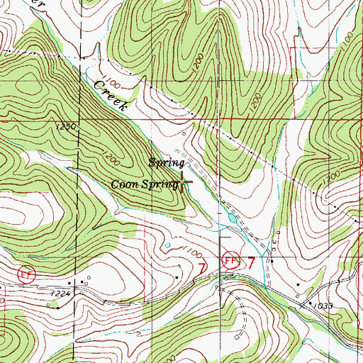 Topographic Map of Coon Spring, MO