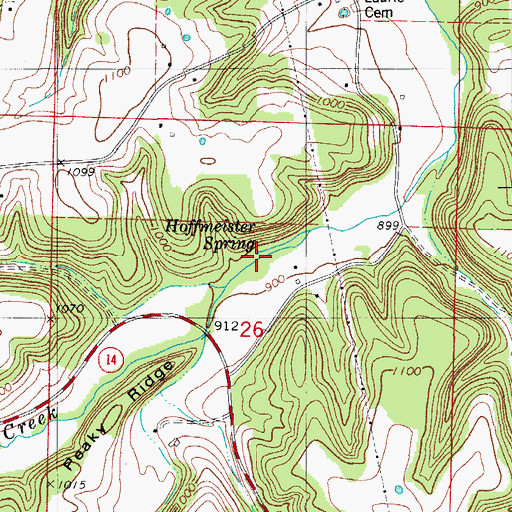 Topographic Map of Hoffmeister Spring, MO