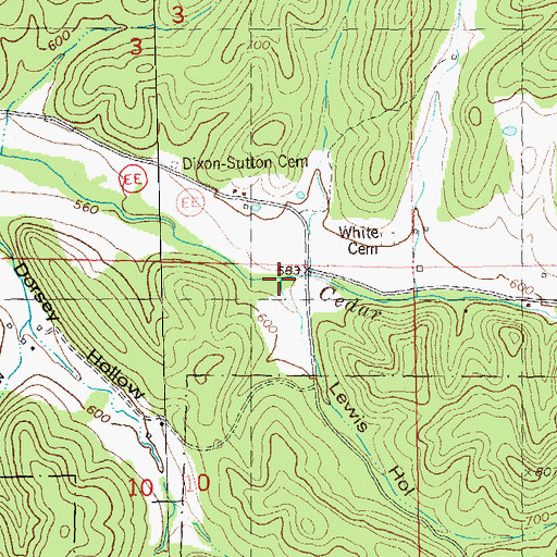 Topographic Map of Lewis Hollow, MO