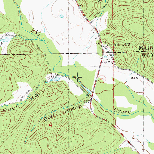 Topographic Map of Sugar Hollow, MO