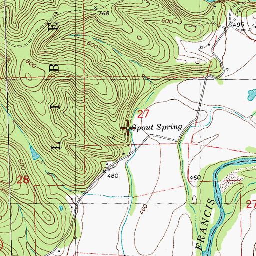 Topographic Map of Spout Spring, MO