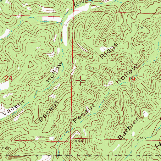Topographic Map of Pecaut Ridge, MO