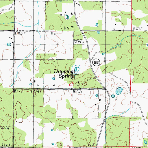 Topographic Map of Dripping Spring, MO