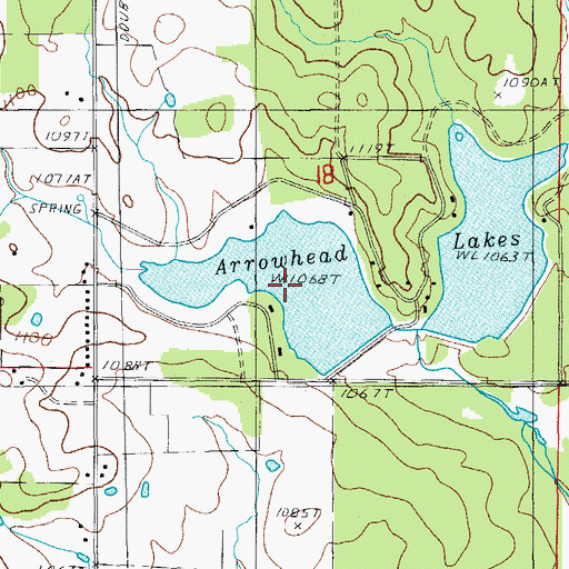 Topographic Map of Arrowhead Lakes, MO