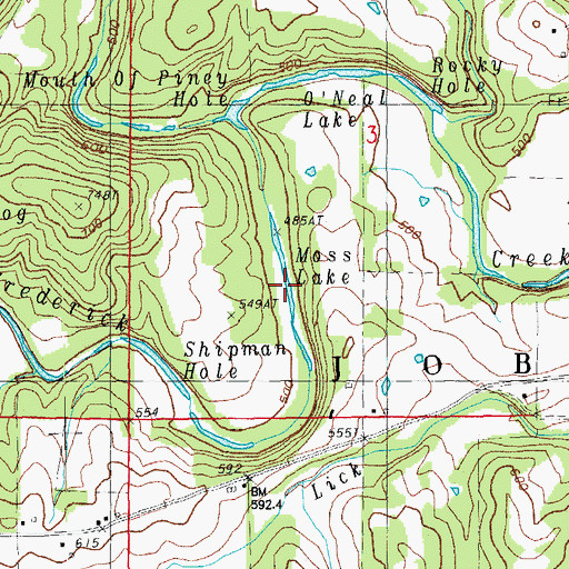 Topographic Map of Moss Lake, MO