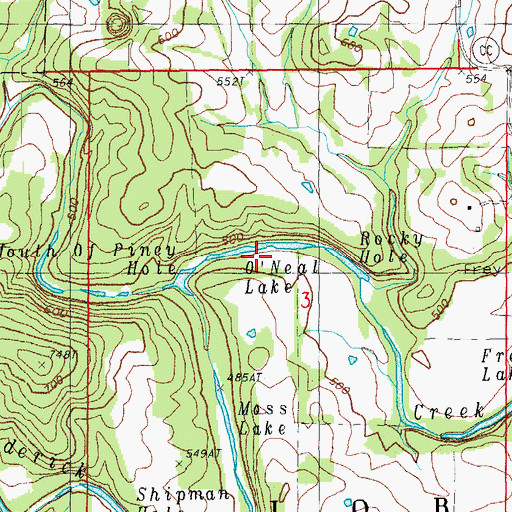 Topographic Map of O'Neal Lake, MO