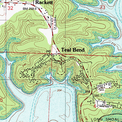 Topographic Map of Teal Bend, MO
