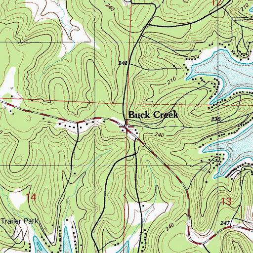Topographic Map of Buck Creek, MO
