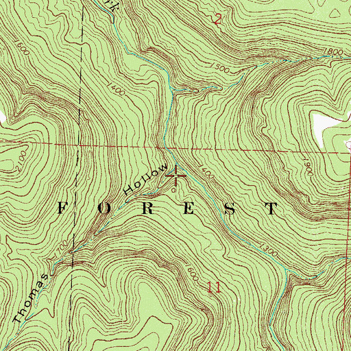 Topographic Map of Thomas Hollow, AR